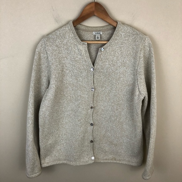L.L. Bean Sweaters - L.L. Bean Sweater Cardigan Oatmeal/Tan Womens Full Button Knit Cotton  Large…